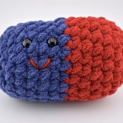 crochet chill pill / happy pill handmade in Tacoma Rainiers red & blue 