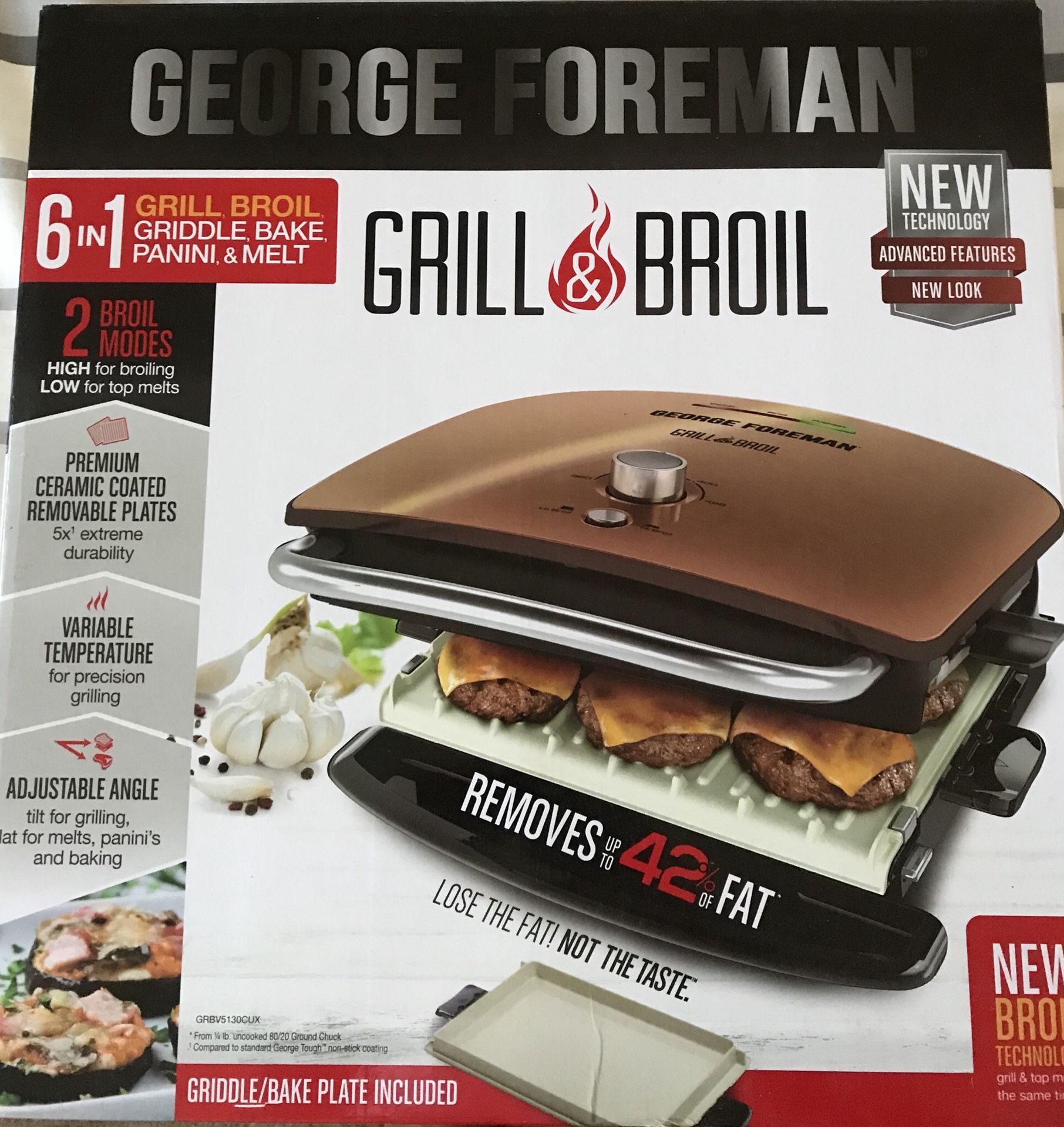 George foreman grill and boil 6 in electric indoor grill broiler & panini press and top melter copper