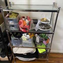 Vintage Glass and Metal Shelving Unit 