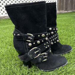 BCBG Studded Black Suede Booties - 6M