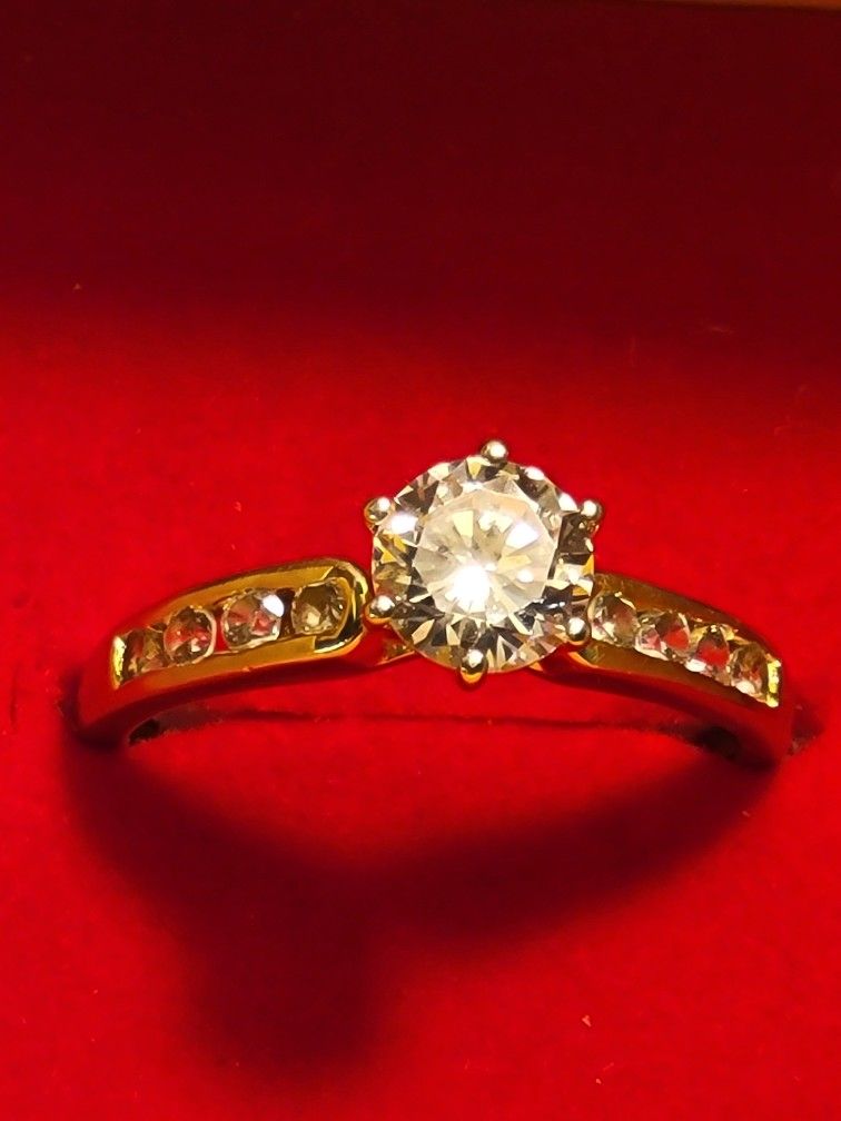 .925 Sterling Silver Vintage CZ Diamond Engagement Ring Gold Vermeil