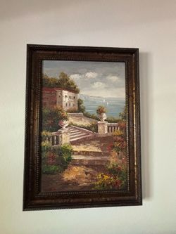 Large Framed Mediterranean Coastal Wall Art