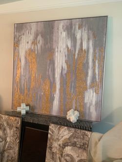 Large Abstract Canvas Wall Art Gold Gray