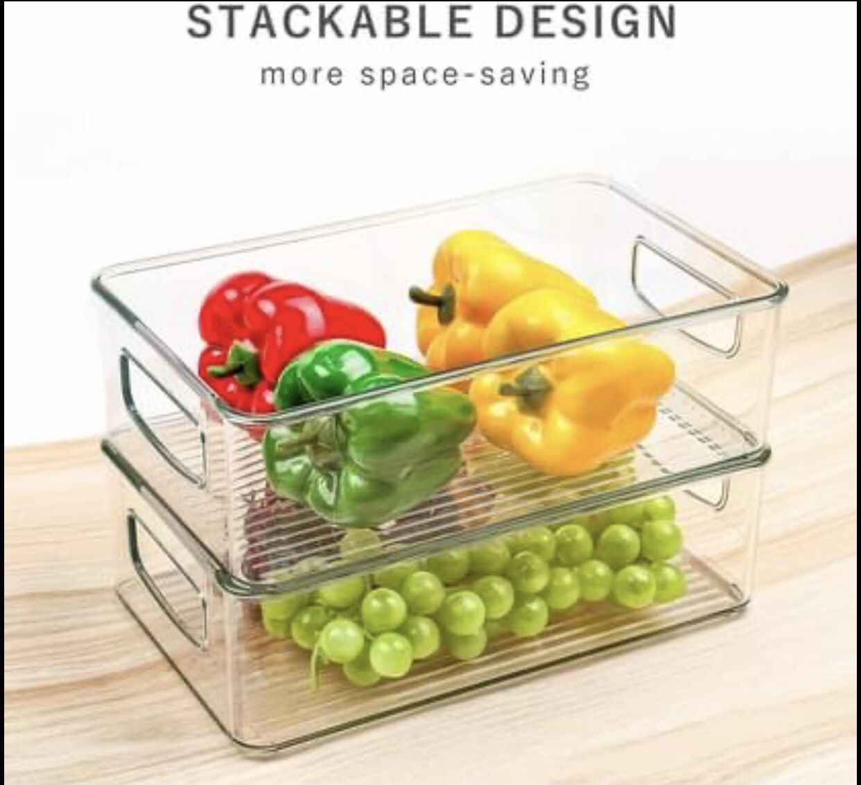 New / set Of 6 Refrigerator Organizer Bins Stackable Plastic Fridge Organizers with Handles