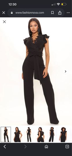 Fashion Nova Extraordinary Elegance Wide-Leg Jumpsuit. Black Size L.