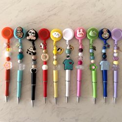 10 Pcs Retractable Badge Reel Pen with Charms 