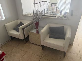 White leather living room set