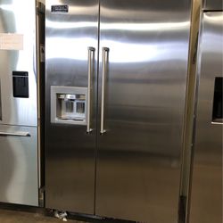 Viking 48”Wide Built In Side By Side Stainless Steel Refrigerator 