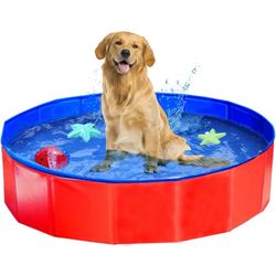 Foldable Pet Dog Kids Swimming Pool(32'' x 8''),Plastic Anti-Slip PVC Bathing Tub Swimming Pool Durable Fiberboard Kiddie Pool Green