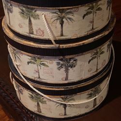 Three Palm Tree Hat Boxes For Storage 