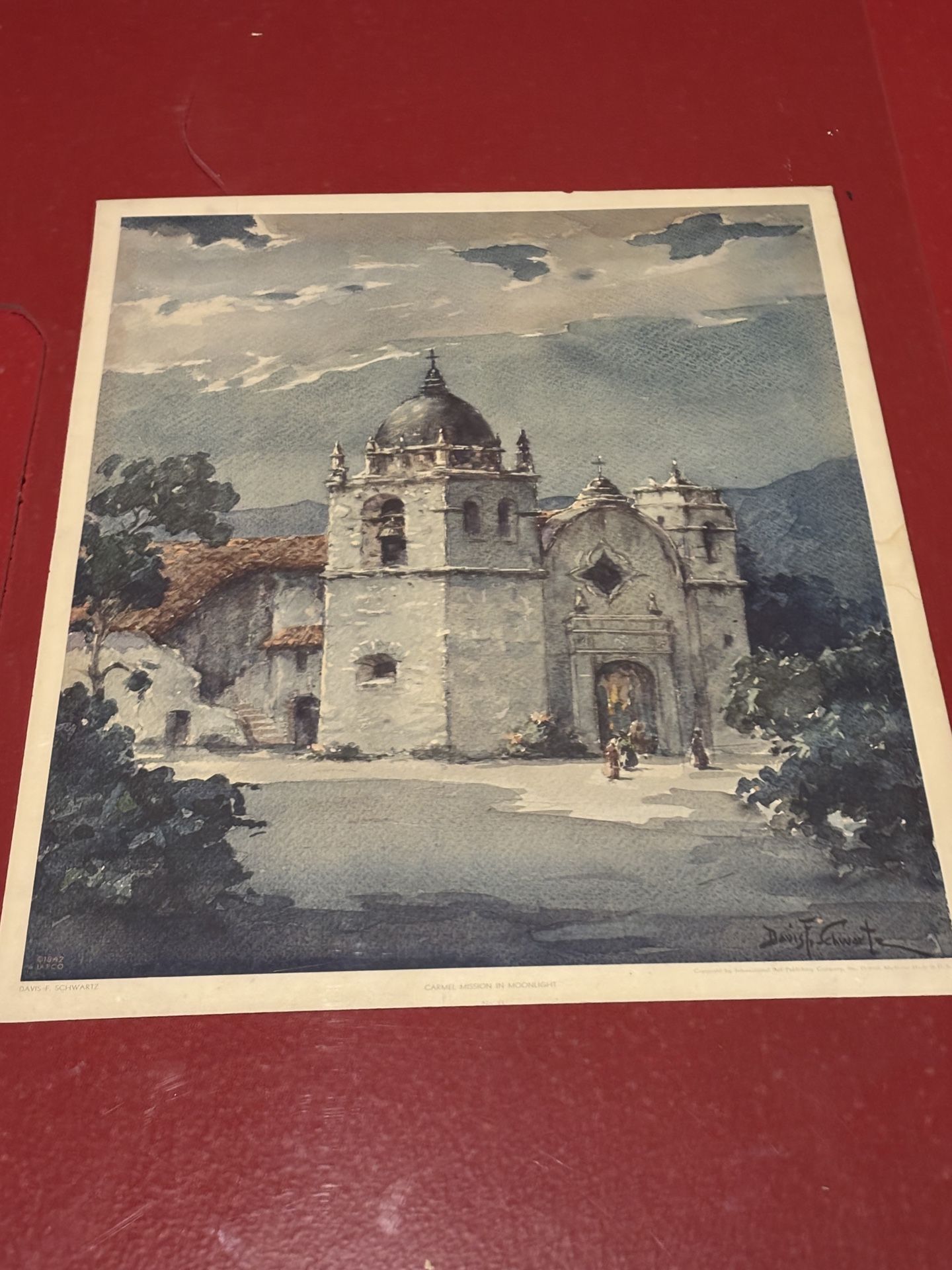 Vintage Davis Schwartz Carmel Mission In Moonlight Art Print