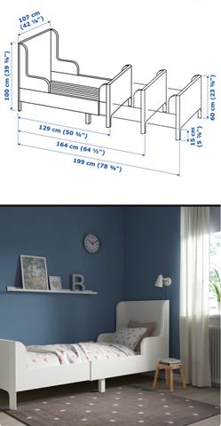 Extendable bed with mattress, hwhite, 38 1/4*74 3/4
