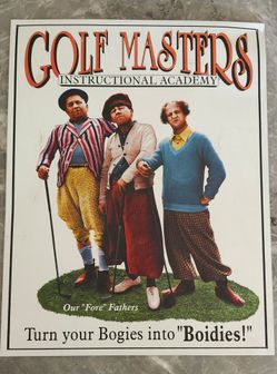 Vintage Three Stooges Golf Tin Sign Masters Instructional Academy Made in USA 1997