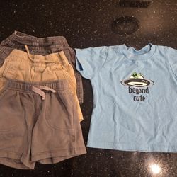 Size 18 Months Baby Toddler Boys 3 Pairs of Shorts, Gray & Tan and 1 Blue Shirt Area 51 Beyond Cute