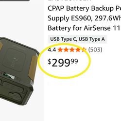 CPAP Battery Backup Power Supply ES960, 297.6Wh Battery for AirSense 11, AirCurve 11, AirMini, AirSense 10, AirCurve 10, DreamStation/ 2, etc. Emergen