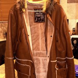 Warm Tan LEATHER COAT, AND A WARM WHITE VEST WITH HOOD!!!