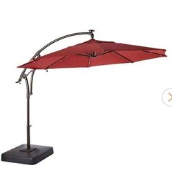 Hampton Bay
11 ft. Cantilever Solar LED Offset Outdoor Patio Umbrella in Chili Red