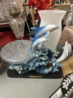 Dolphins Candy Dish And Frosted Vase