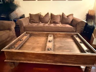 Brown couch set + coffee table