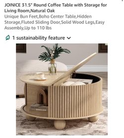 JOINICE 31.5" Round Coffee Table with Storage