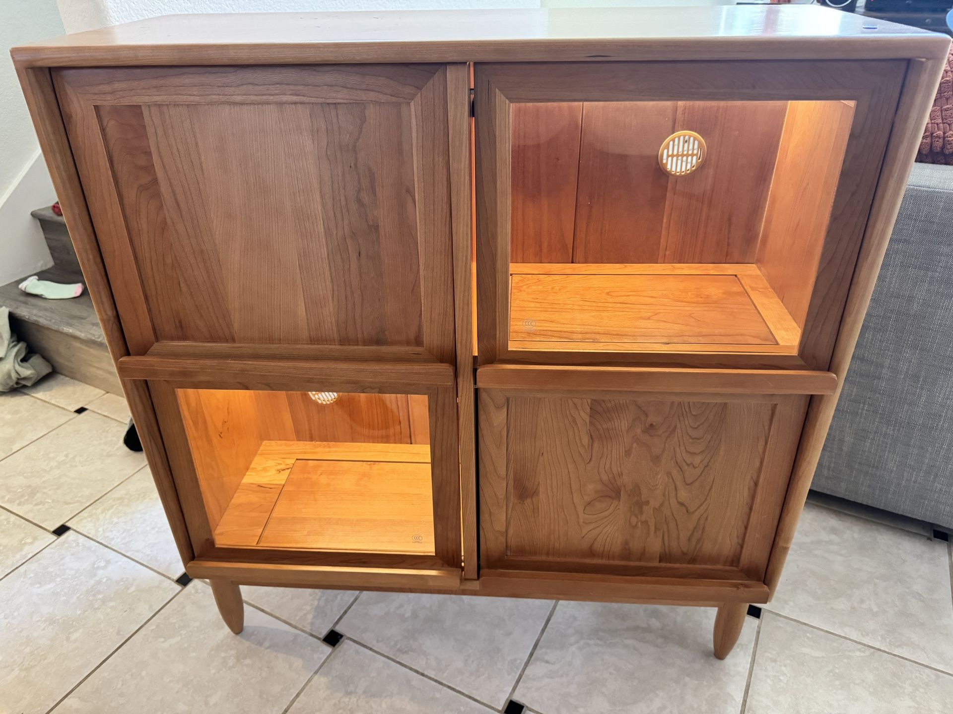 Oak, Сherry Solid Wood Four-Door Bookcase with Light, Magazine Cabinet,  Liquor Storage