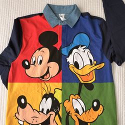 Disney Parks Mickey Donald Goofy Pluto Color Block Polo Shirt SIZE MEDIUM 