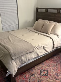 Queen wooden Bed Frame with mattress and Box spring