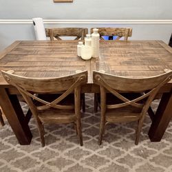 Rustic Solid Wood Dining Table with Leaf – Cost Plus World Market (4 CHAIRS INCLUDED)