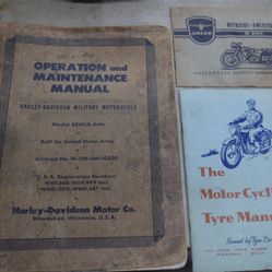 Harley Davidson Military WW2  WLA Genuine Parts Manual w tire manual and extras. used. old manual. as is. collectible. 