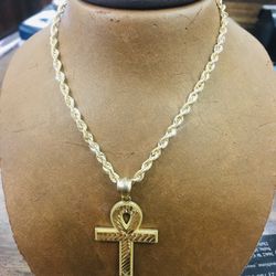 10KT Gold Rope Chain + 10KT Ankh Charm
