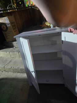 White Wood Storage Cabinet with Shelves