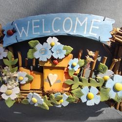 Welcome Wreath With Wooden Flowers 