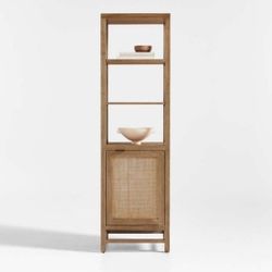 Tall Natural Rattan 3-Shelf Etagere Bookcase with Interior Storage