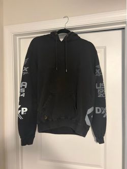 10.Deep Black Pullover Hoodie with Gray Sleeve Graphics