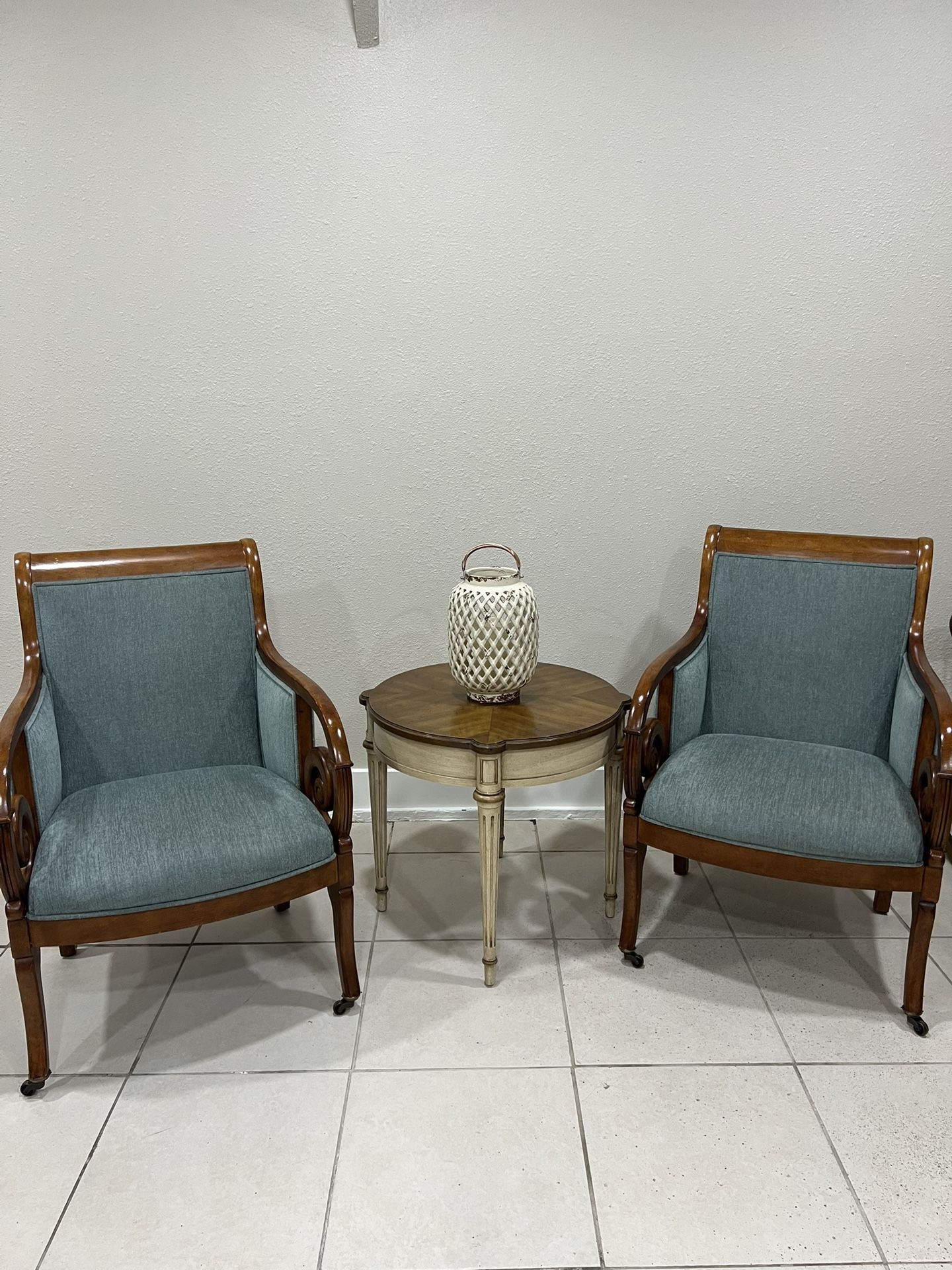 Wood Vintage Chairs And Table 