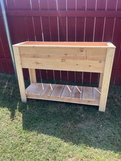 Raised Wood Planter Box with Bottom Shelf
