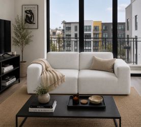 Cozy Modular Loveseat, 75" Grey Fabric 2-Seater Sofa, Compact Deep Seat Couch  light gray G-63