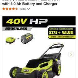 RYOBI 40V HP Brushless 20 in. Cordless Battery Walk Behind Push Mower with 6.0 Ah Battery and Charger