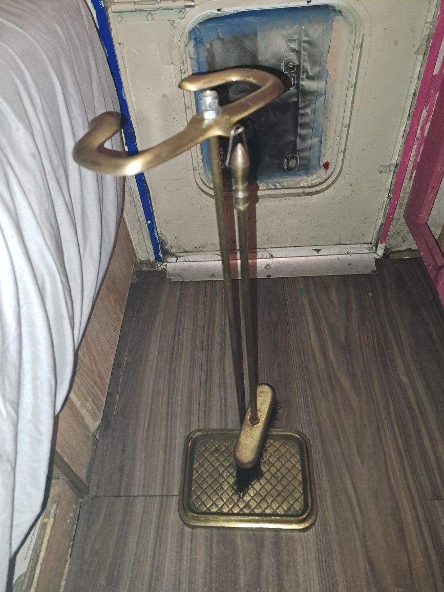 Vintage Fireplace Broom And Modern Stand