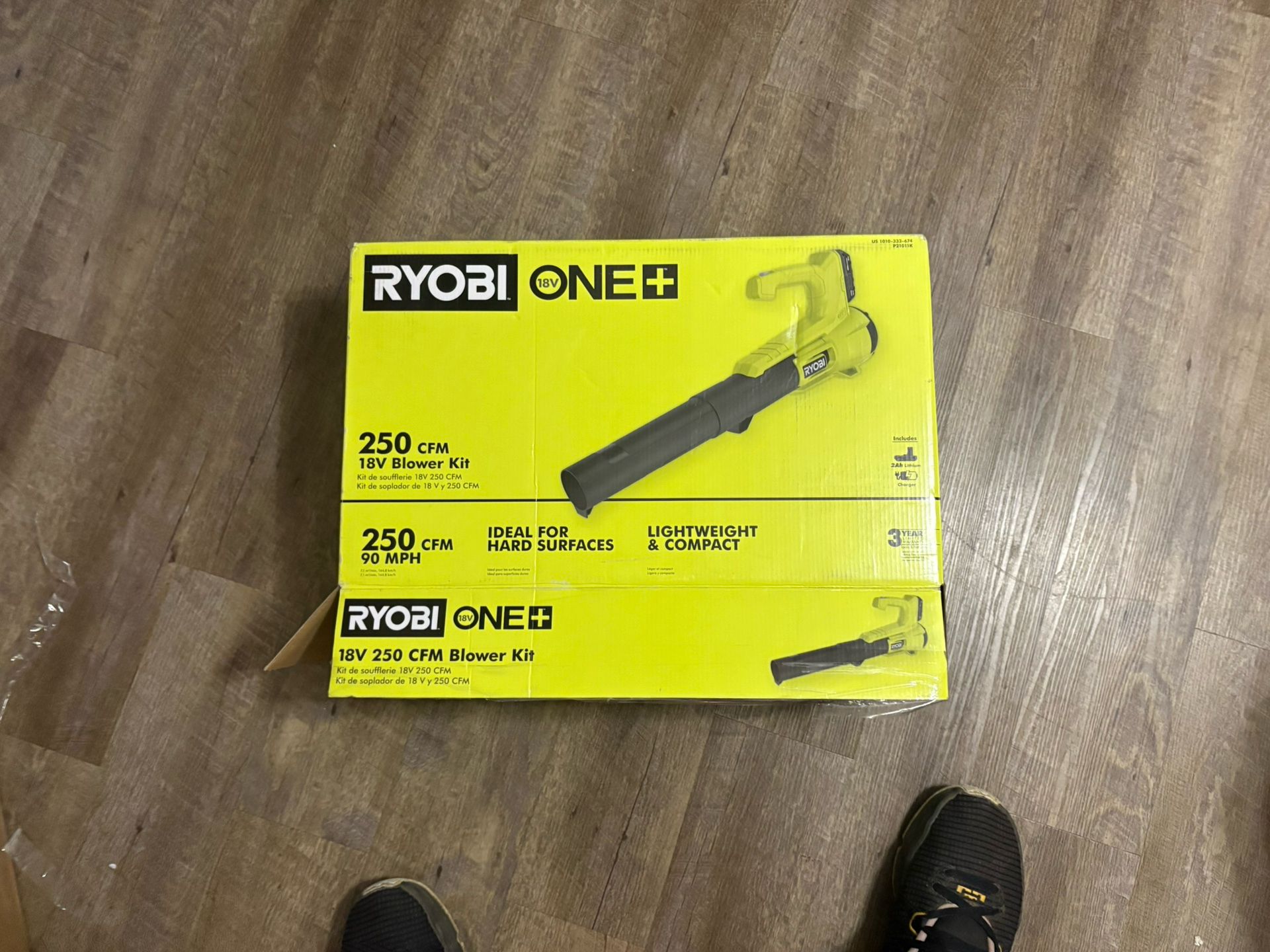 RYOBI ONE+ 18V 90 MPH 250 CFM Cordless Battery Leaf Blower/Sweeper with 2.0 Ah Battery and Charger