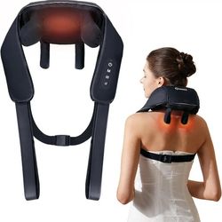 KNQZE Neck Massager with Heat, Cordless Deep Tissue 4D Expert Kneading Massage, Shiatsu Neck and Shoulder Massage Pillow for Neck, Traps, Back and Leg