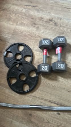 WEIDER Dumbbells 20 lbs plates 10 lbs +bar