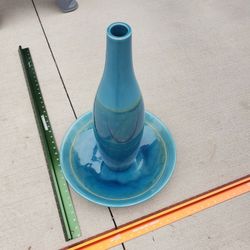 Blue Vase With Matching Dish.
