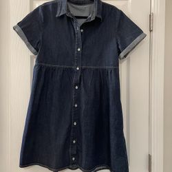 Women’s Denim Baby Doll Dress With Front Button Up Closure