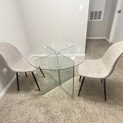 Round Glass Dining Table with 2 Chairs – Move-Out Sale