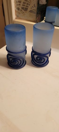 Set Of 2 * HANDBLOWN Blue Drinking Cocktail Glasses * 5.5"x2.5"
