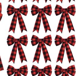 16- Christmas Plaid Bows Set Includes 16 Pieces 5.6 Inch Red and Black Buffalo Check Bow Decoration for Xmas Tree Home Decor ornaments crafts or gift