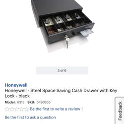 New Honeywell steel space saving cash drawer with key lock black 