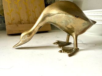 Vintage Mid Century Goose / Duck Solid Brass Figurine 7"W x 4"H - Unpolished   Vintage brass goose duck figurine is a solid metal decorative piece. Th