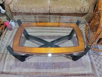 Rectangular wooden Coffee Table with tempered glass